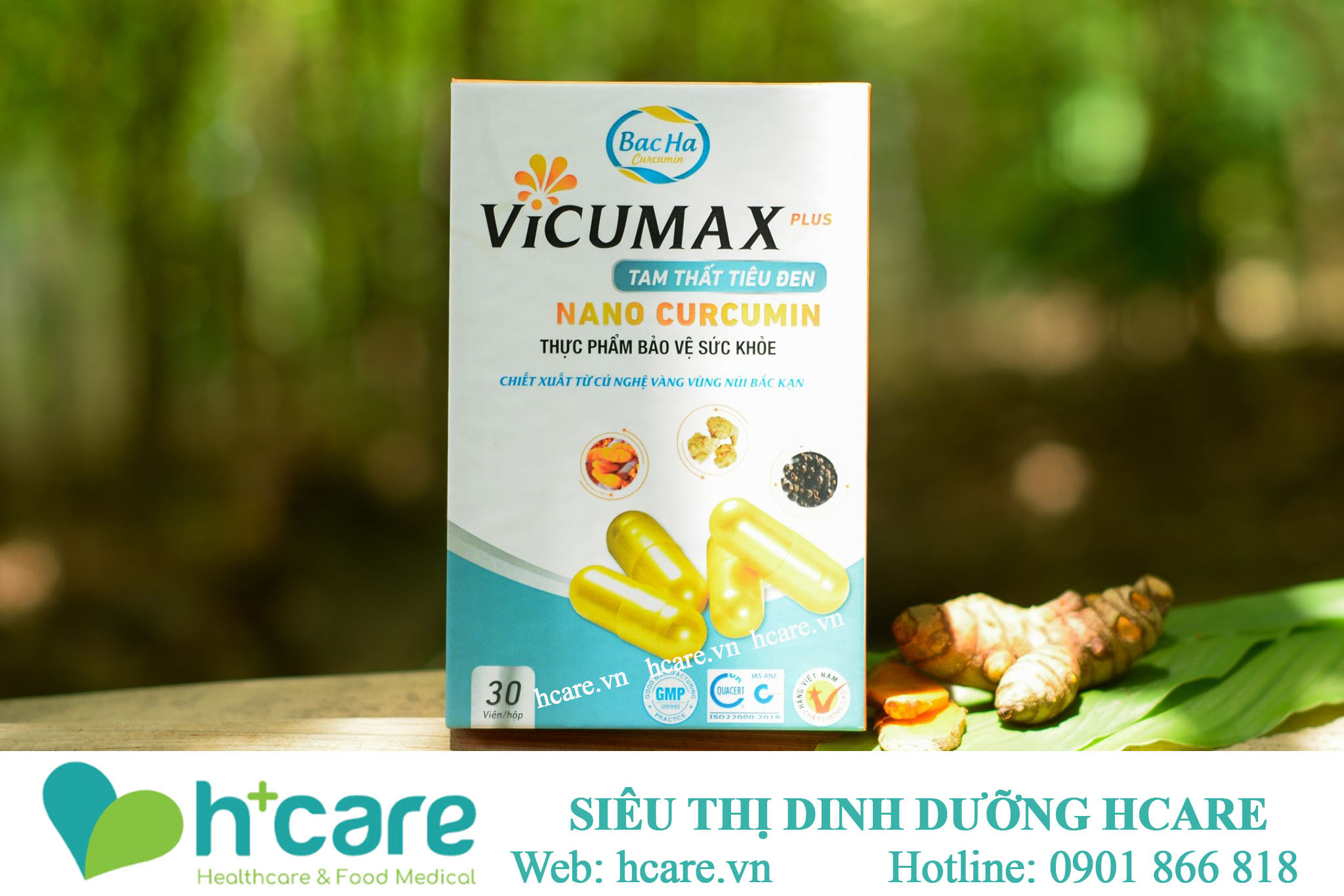 Vicumax Plus nano curcumin- tam thất tiêu đen hộp 30 viên